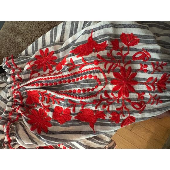Kate Spade Broome Street Boho Blouse Red Embroidered Peasant M Cotton Festival - Picture 10 of 12